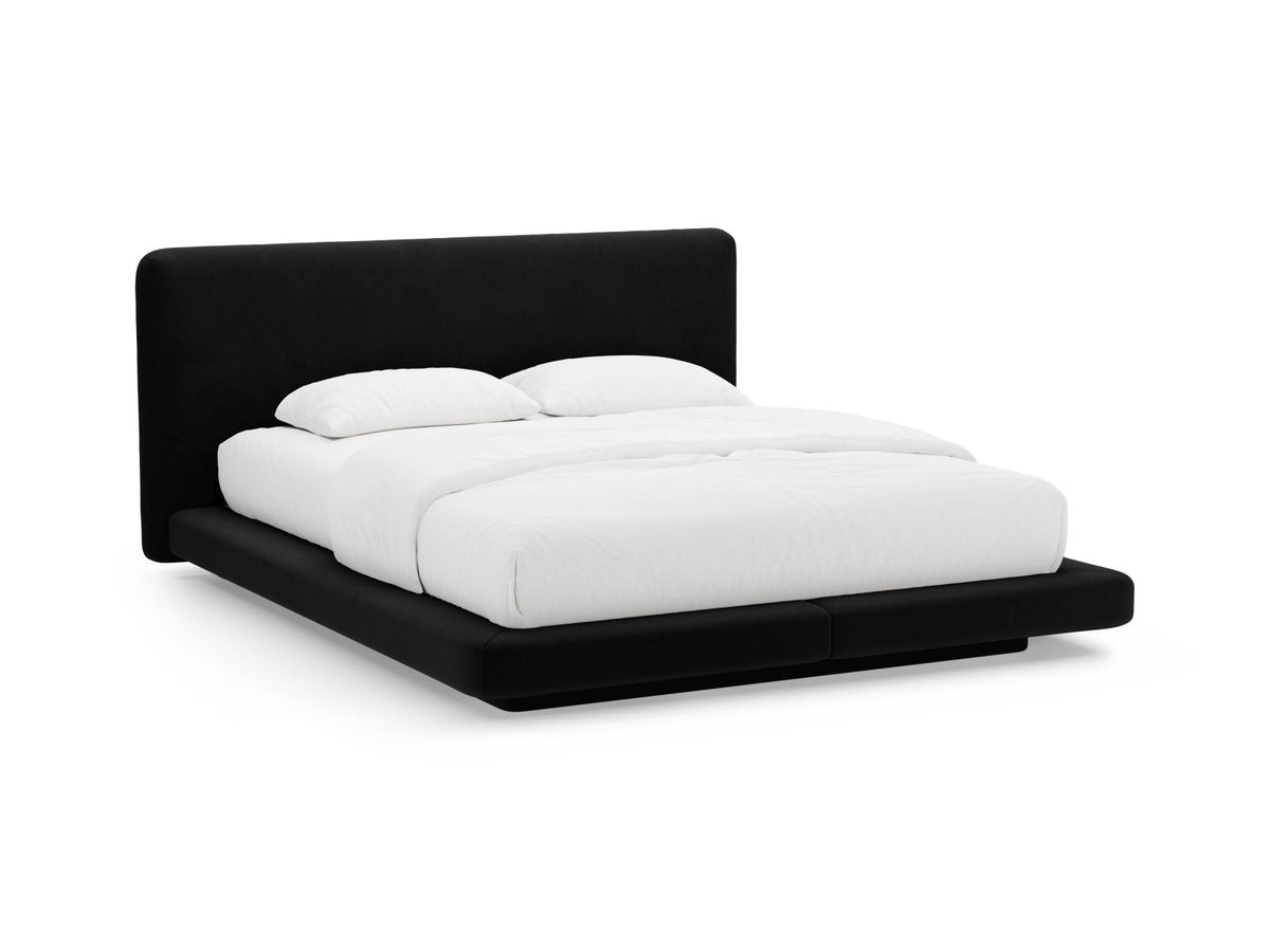 Letto con Testata in Velluto, "Linea", 225x184x98 - Nero