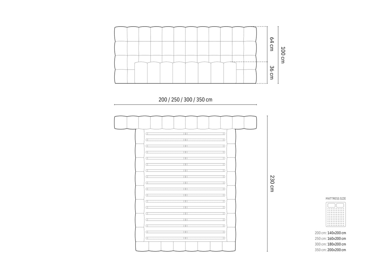 Letto contenitore con testiera doppia, "Mamaia", 230x350x100