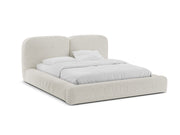 Letto con Contenitore e Testata in Bouclé, "Martina", 246x226x101 - Grigio Beige Melange