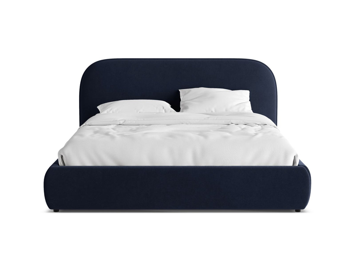 Letto con Contenitore e Testata in Velluto, "Murada", 226x233x100 - Blu Royal