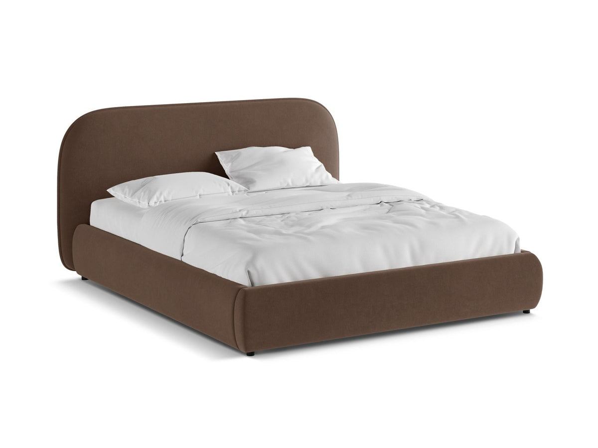 Letto con Contenitore e Testata in Velluto, "Murada", 226x233x100 - Cioccolato