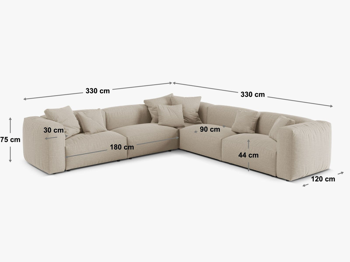 Divano Angolare Simmetrico Componibile XL Martina, 5 Posti, 330x330x75