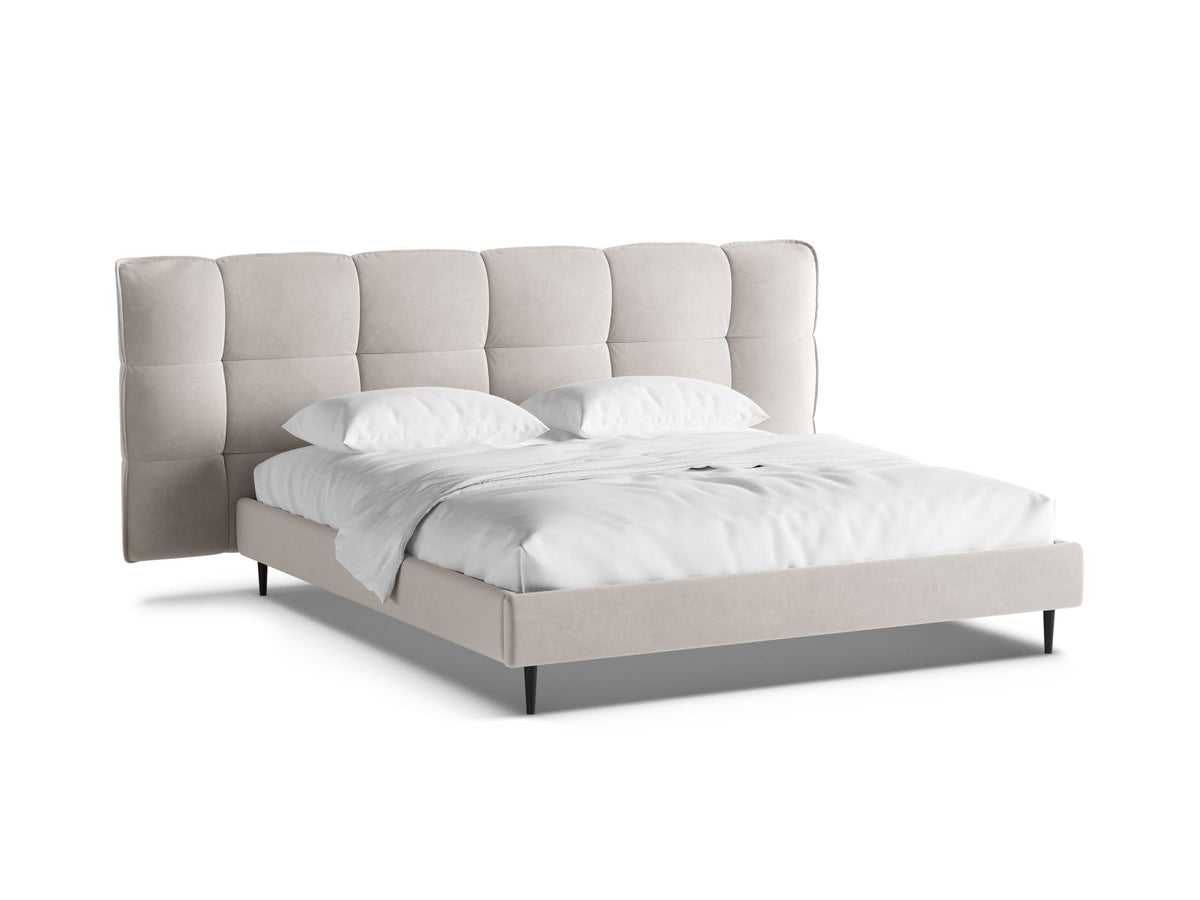 Letto con Contenitore e Testata in Velluto, "Eric", 220x250x114 - Beige Chiaro