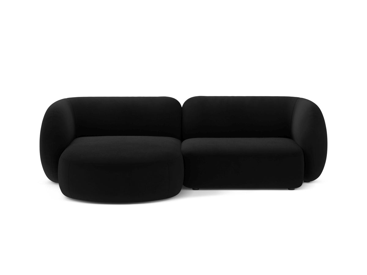 Divano Angolare Modulare Sinistro in Velluto, "Kate", 2 Posti, 255x176x76 - Nero