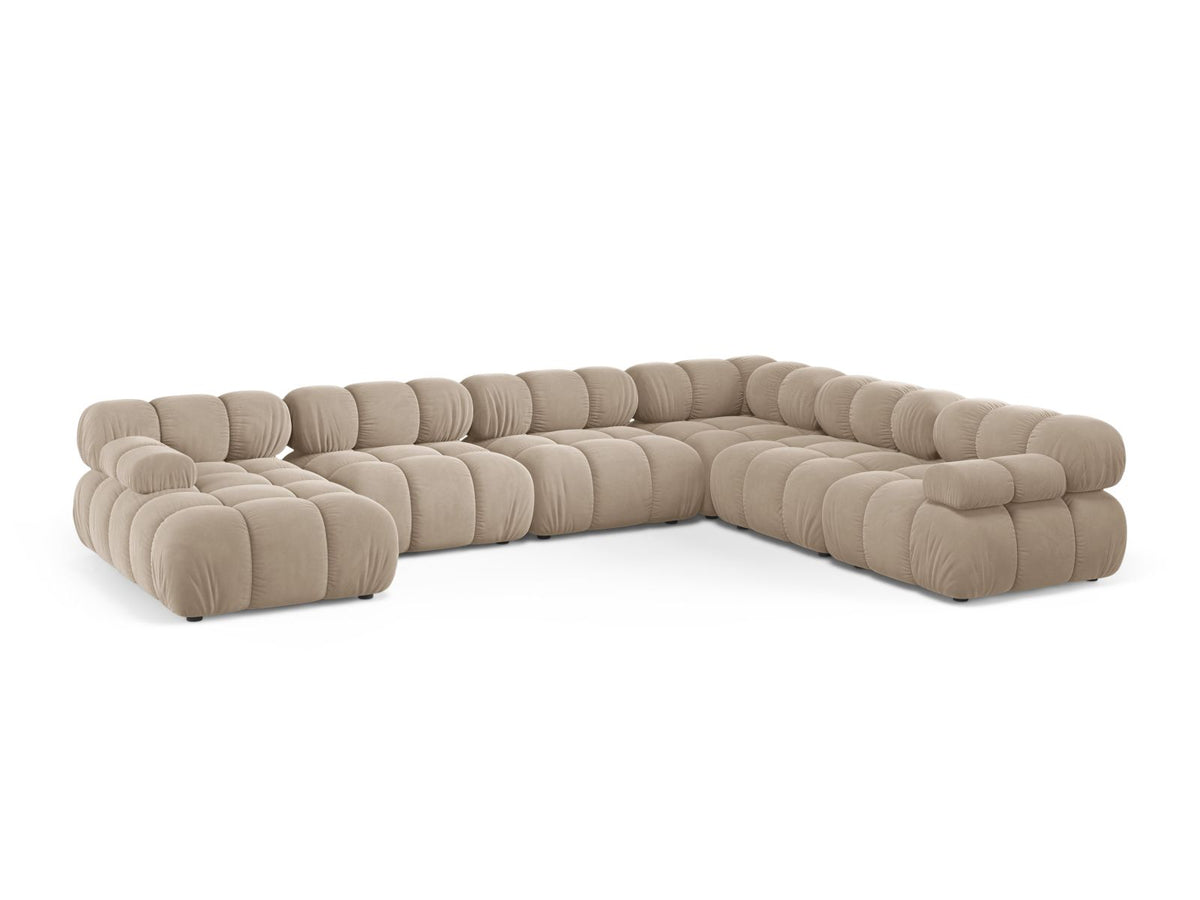 Divano Panoramico Modulare Angolare Destro in Velluto, "Bellis", 8 Posti, 282x376x70 - Beige