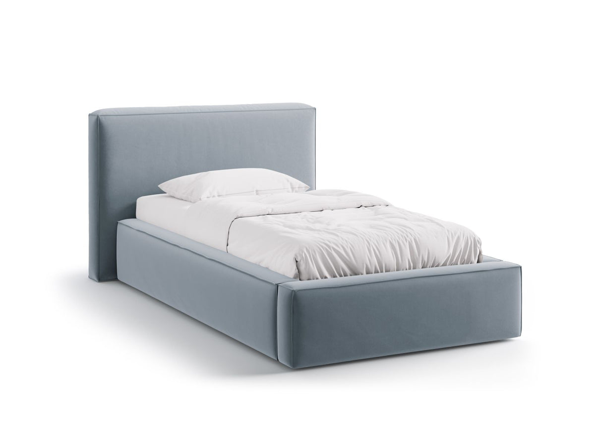 Letto con Contenitore e Testata in Velluto, "Jodie", 223x136x95 - Blu Chiaro