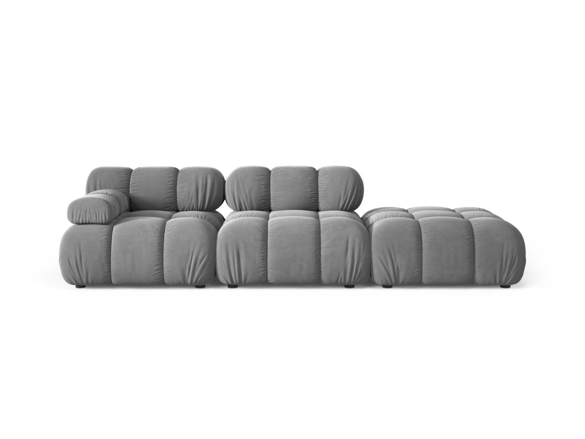 Divano Modulare Destro in Velluto, "Bellis", 4 Posti, 282x94x70 - Grigio Chiaro