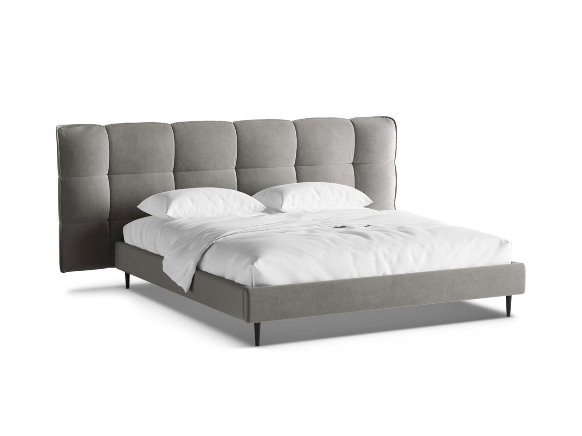 Letto con Contenitore e Testata in Velluto, "Eric", 220x290x114 - Grigio