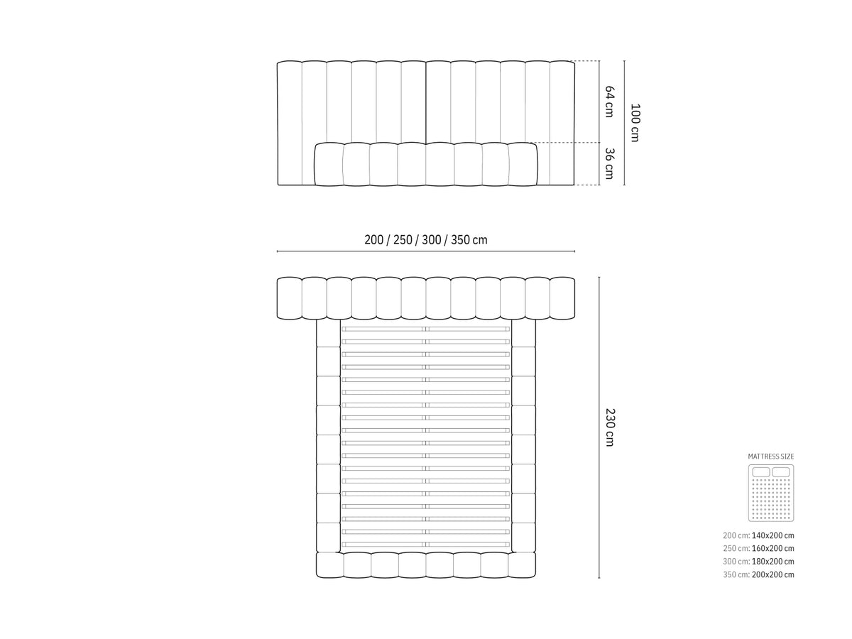 Letto contenitore con testiera doppia, "Kelp", 230x250x100