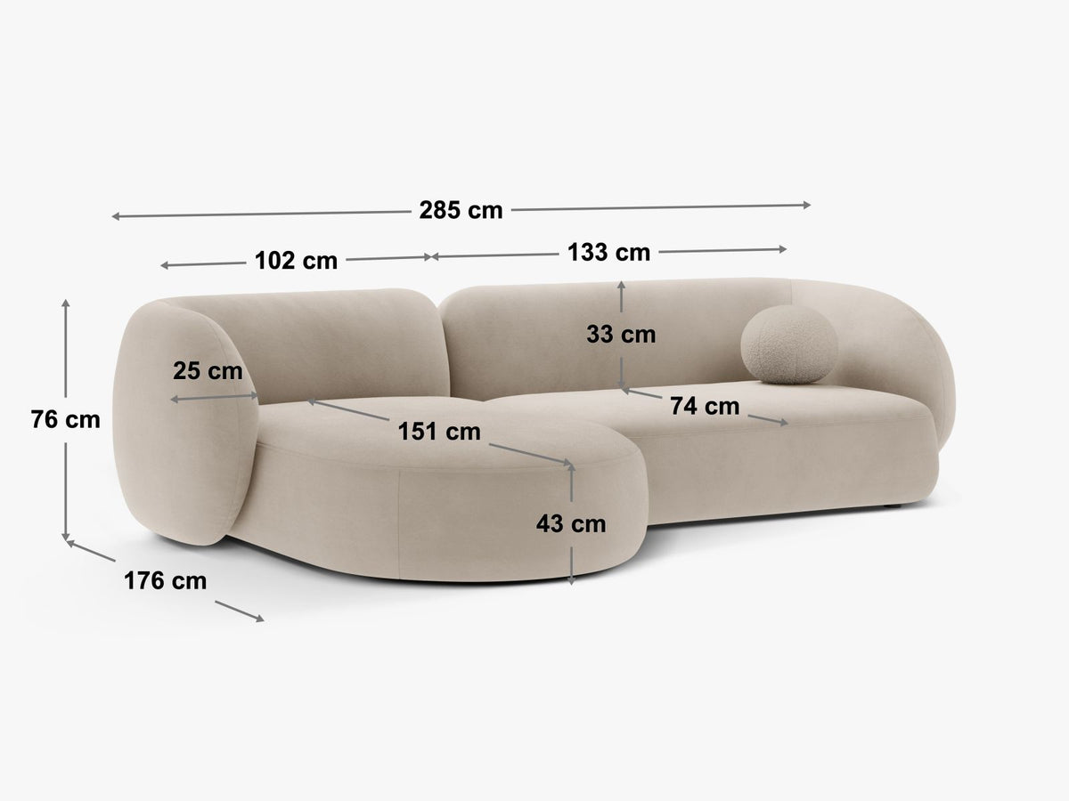 Divano Angolare Componibile Kate, 3 Posti, 176x285x76