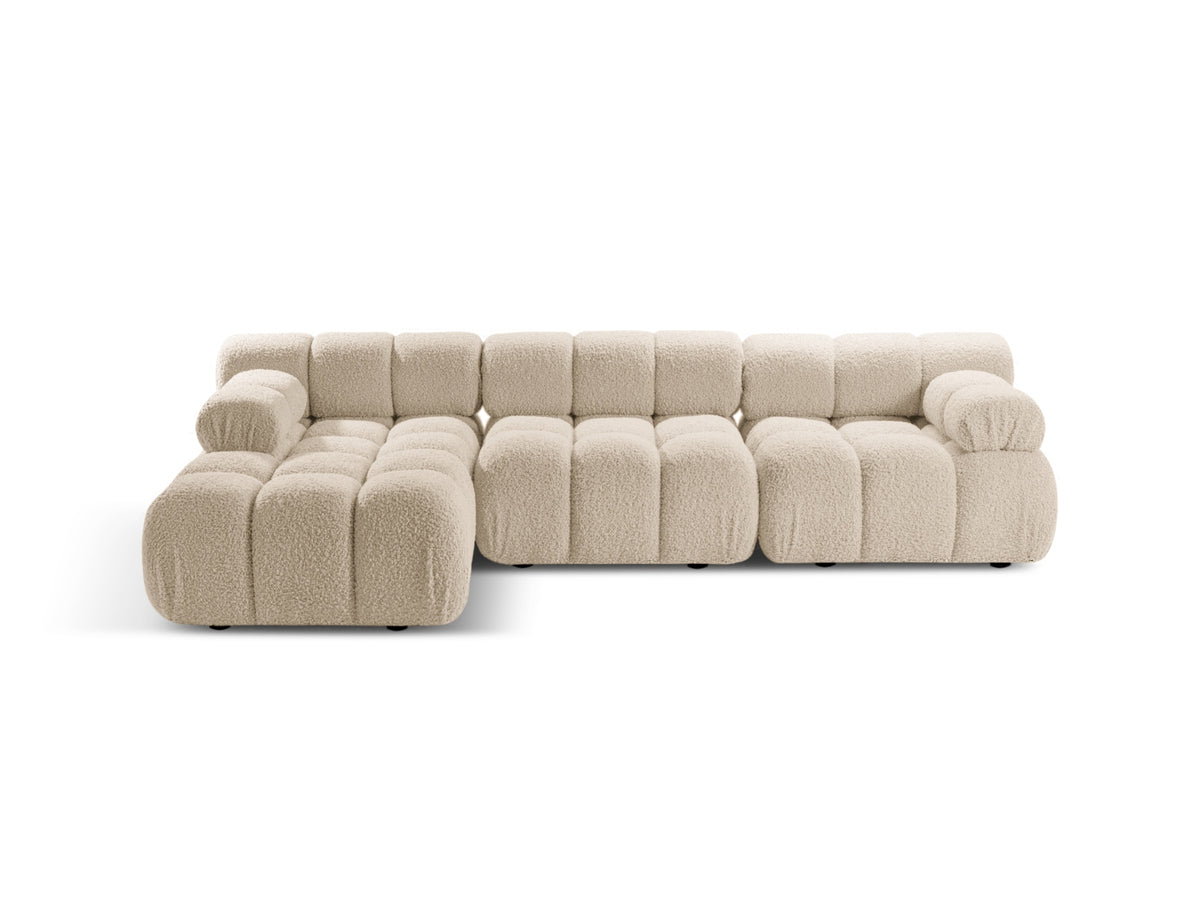 Divano Angolare Modulare Sinistro in Bouclé, "Bellis", 4 Posti, 282x155x70 - Beige Chiaro