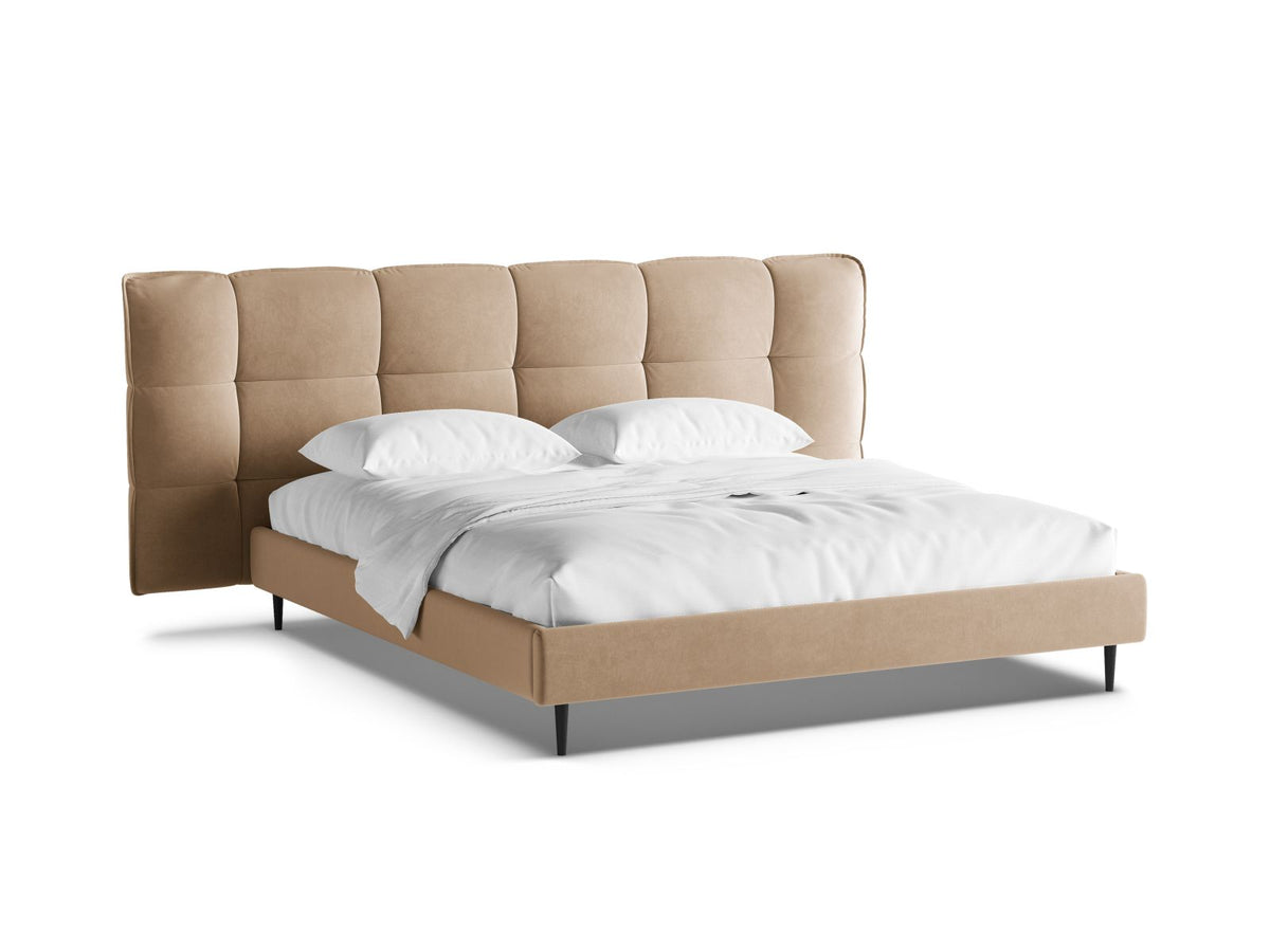 Letto con Contenitore e Testata in Velluto, "Eric", 220x250x114 - Sabbia