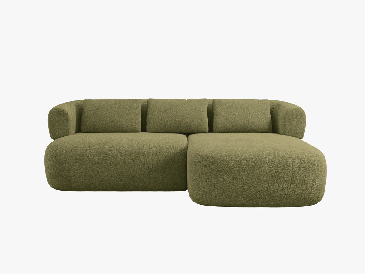 Divano Angolare Destro in Bouclé, "Jenny", 5 Posti, 200x145x73 - Verde