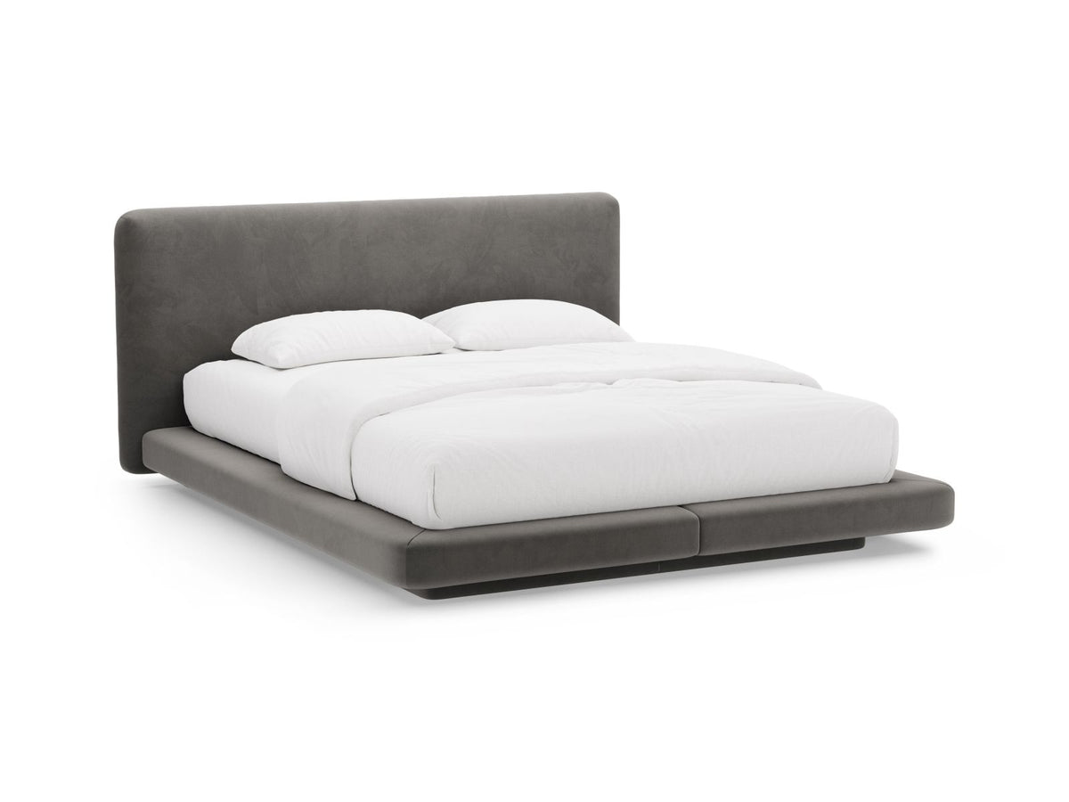 Letto con Testata in Velluto, "Linea", 225x184x98 - Grigio Scuro