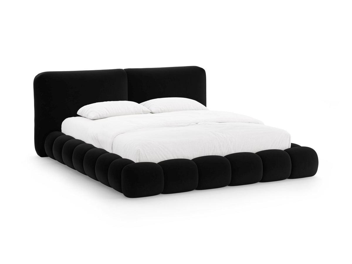 Letto con Contenitore e Testata in Velluto, "Solange", 236x222x90 - Nero