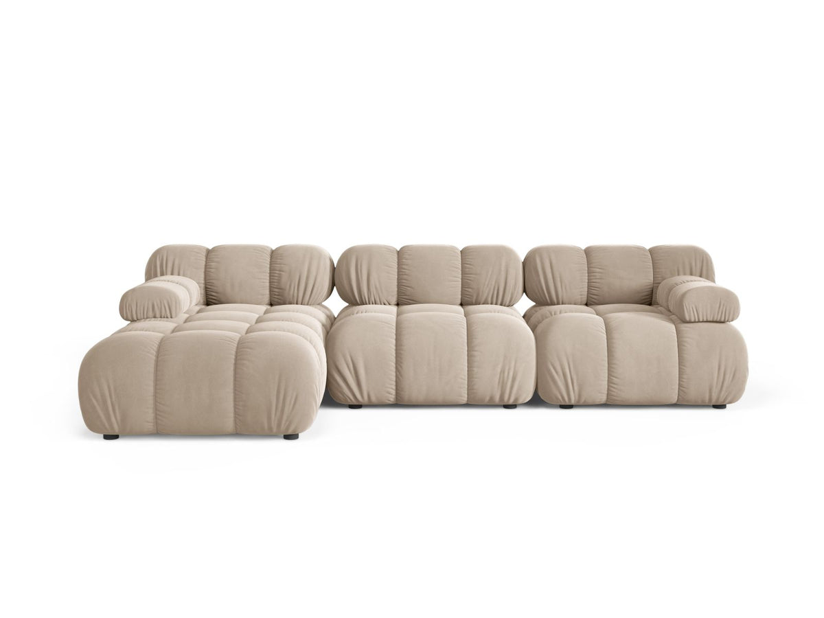 Divano Angolare Modulare Sinistro in Velluto, "Bellis", 4 Posti, 282x155x70 - Beige