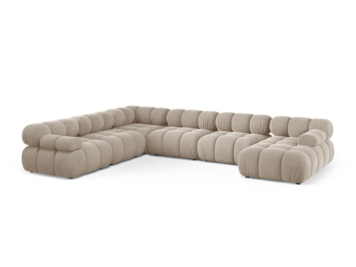 Divano Panoramico Modulare Angolare Sinistro in Velluto, "Bellis", 8 Posti, 282x376x70 - Beige Scuro