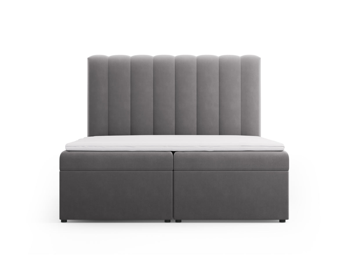 Letto Boxspring con Testata, Materasso e Topper Kelp - Grigio 160x200