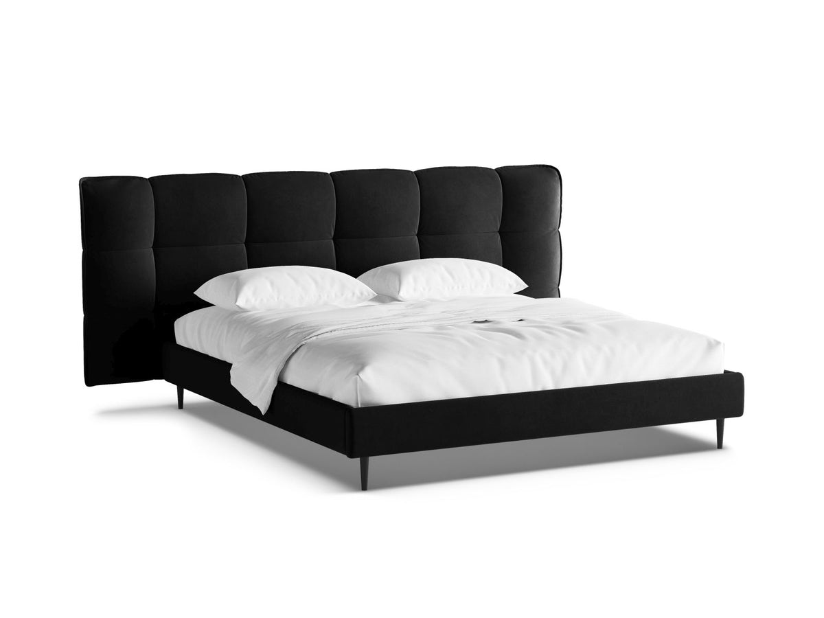 Letto con Contenitore e Testata in Velluto, "Eric", 220x290x114 - Nero