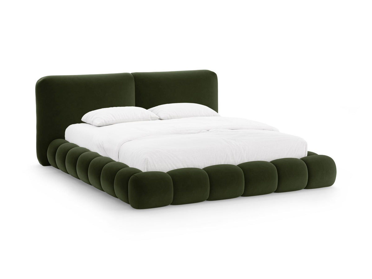 Letto con Contenitore e Testata in Velluto, "Solange", 236x222x90 - Verde Militare