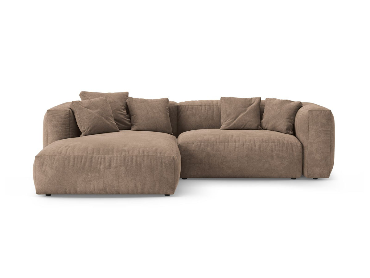 Divano Angolare Sinistro con Funzione Letto in Velluto, "Martina", 4 Posti, 280x170x75 - Beige Scuro