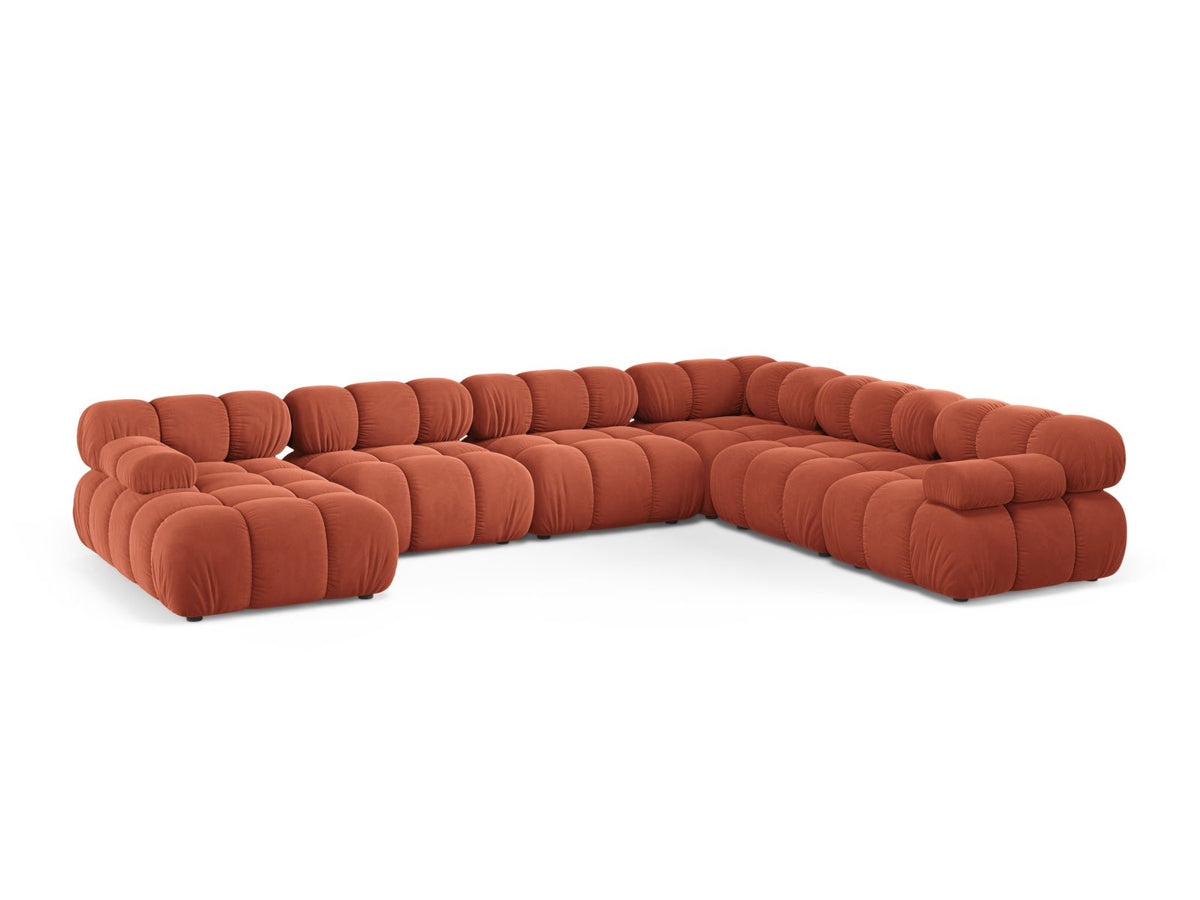 Divano Panoramico Modulare Angolare Destro in Velluto, "Bellis", 8 Posti, 282x376x70 - Corallo