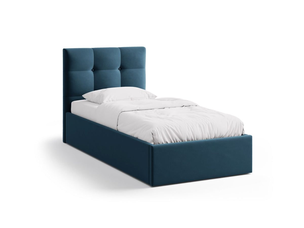 Letto con Contenitore e Testata in Velluto, "Phaedra", 212x100x95 - Blu Navy