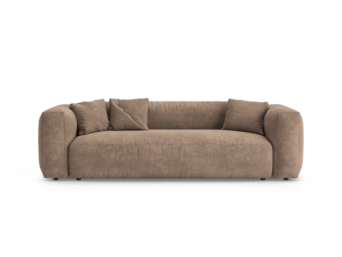 Divano con Funzione Letto in Velluto, "Martina", 3 Posti, 264x106x75 - Beige Scuro