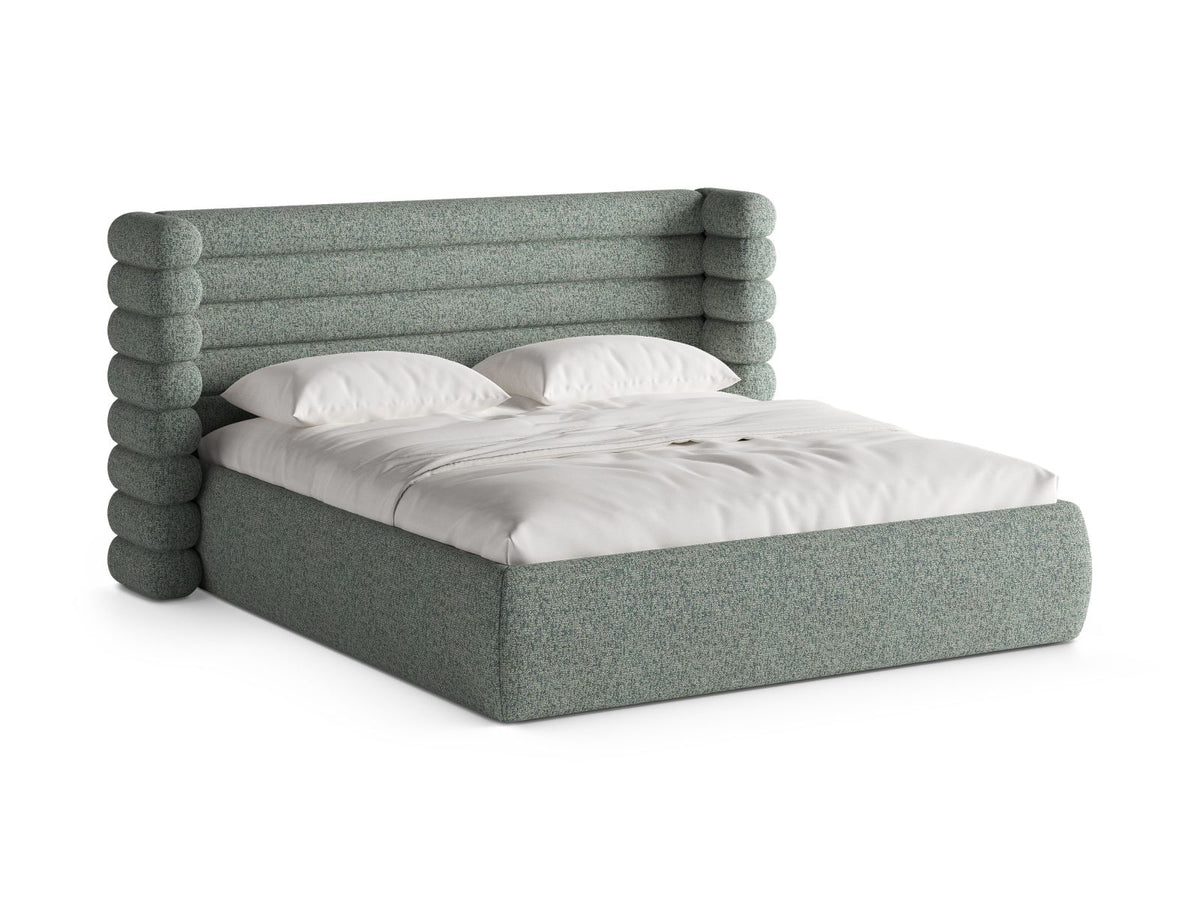 Letto con Contenitore e Testata, "Mount", 228x196x120 - Verde Muschio Melange