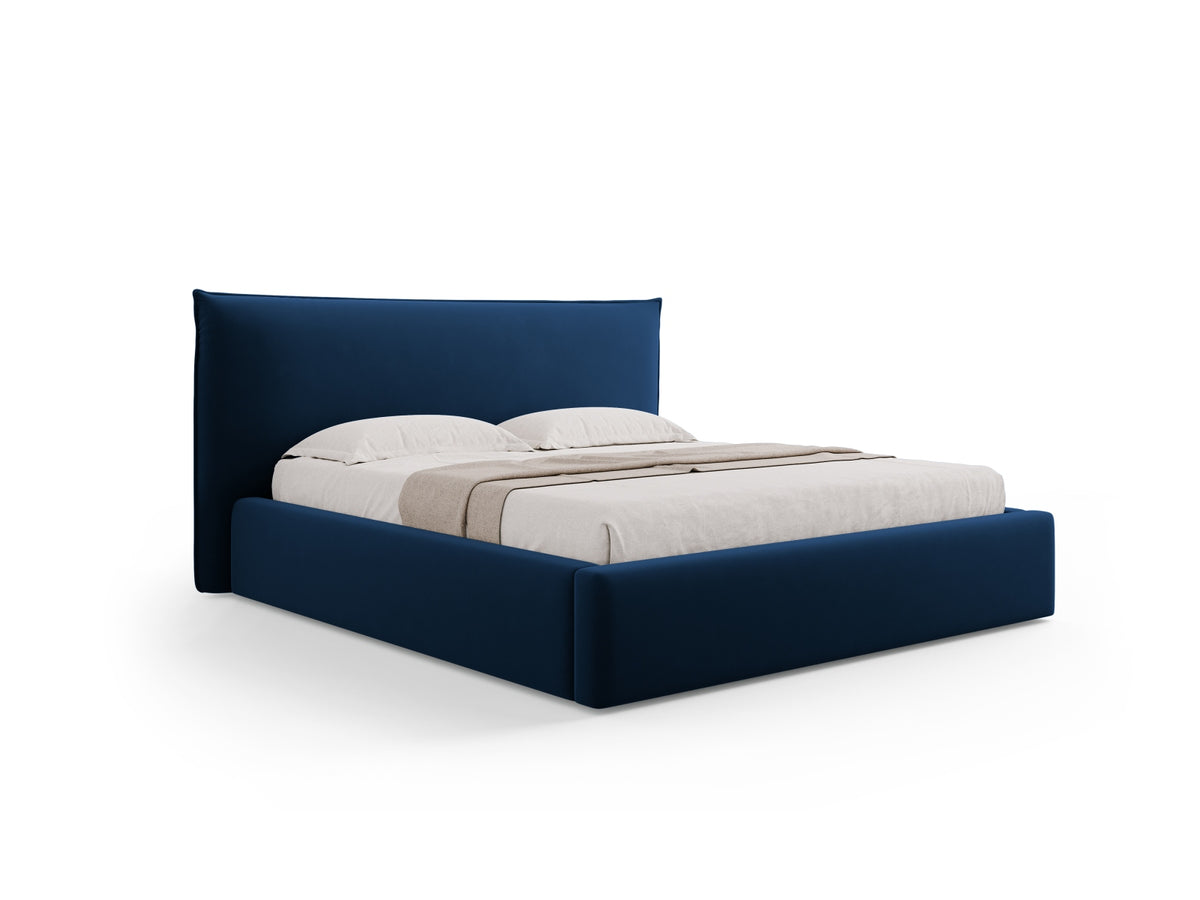 Letto con Contenitore e Testata in Velluto, "Kaelle", 223x220x111 - Blu Royal