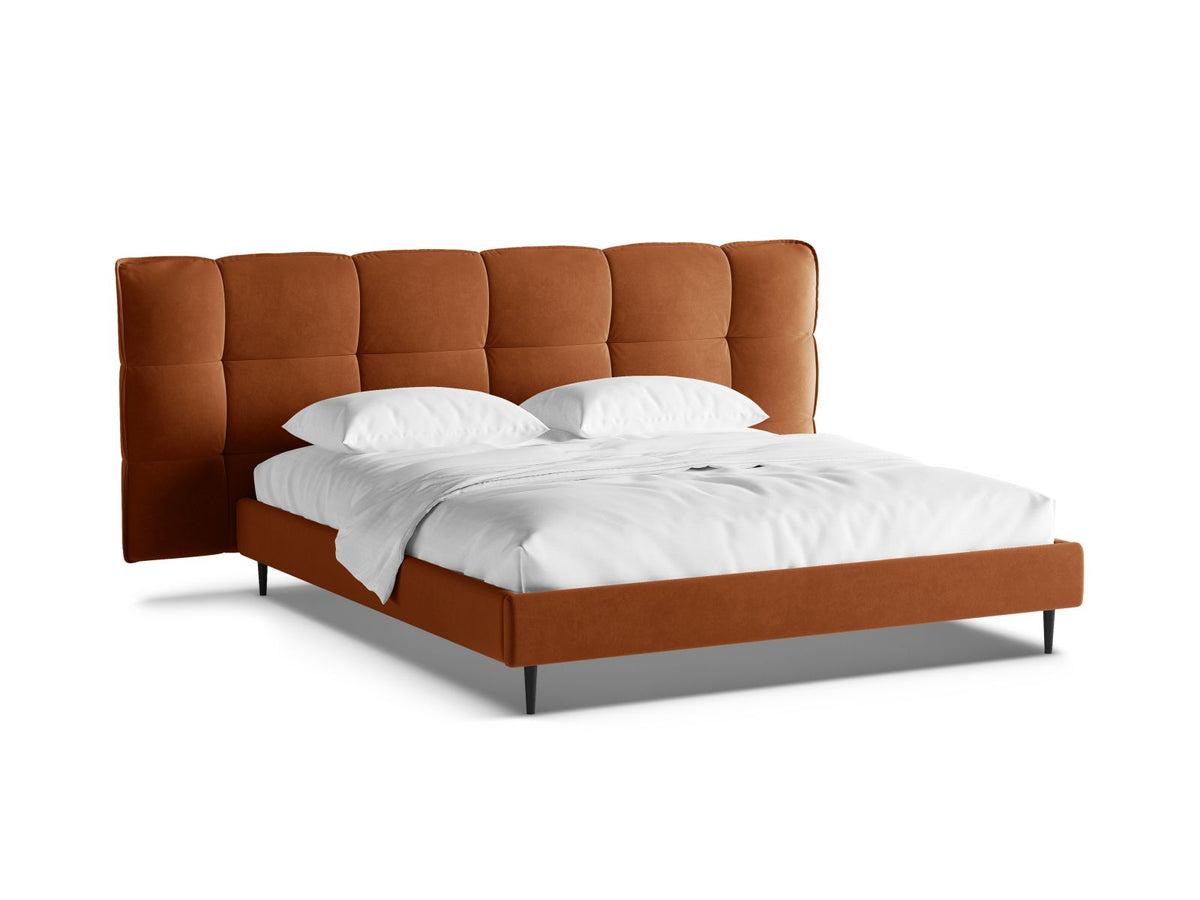 Letto con Contenitore e Testata in Velluto, "Eric", 220x230x114 - Terracotta