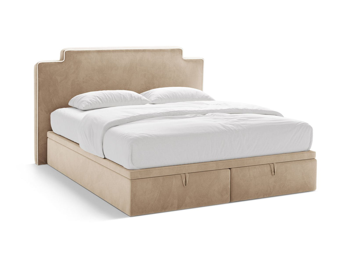 Letto Boxspring con Testata, Materasso e Topper Princess - Avorio, Beige Mandorla 160x200