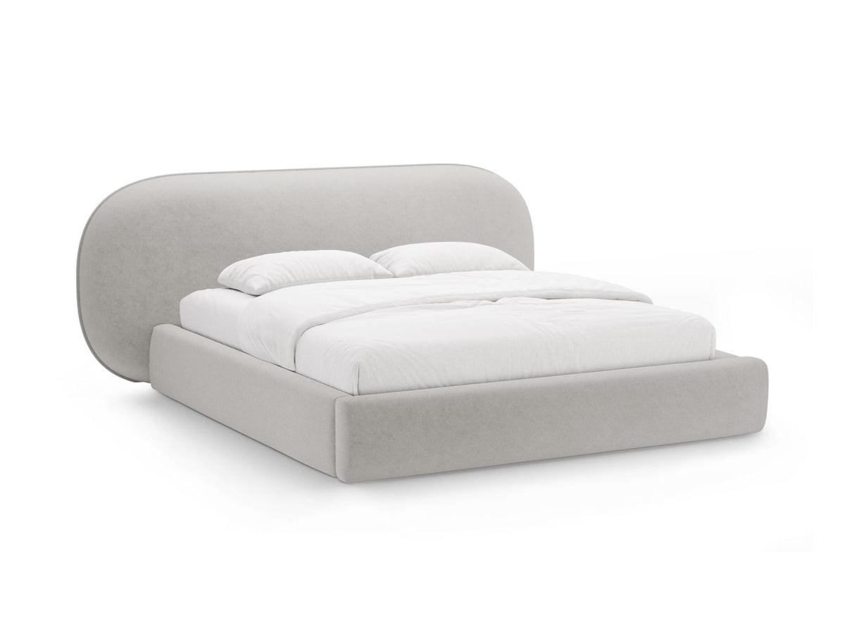 Letto con Contenitore e Testata, "Ovalo", 234x290x96 - Grigio Chiaro