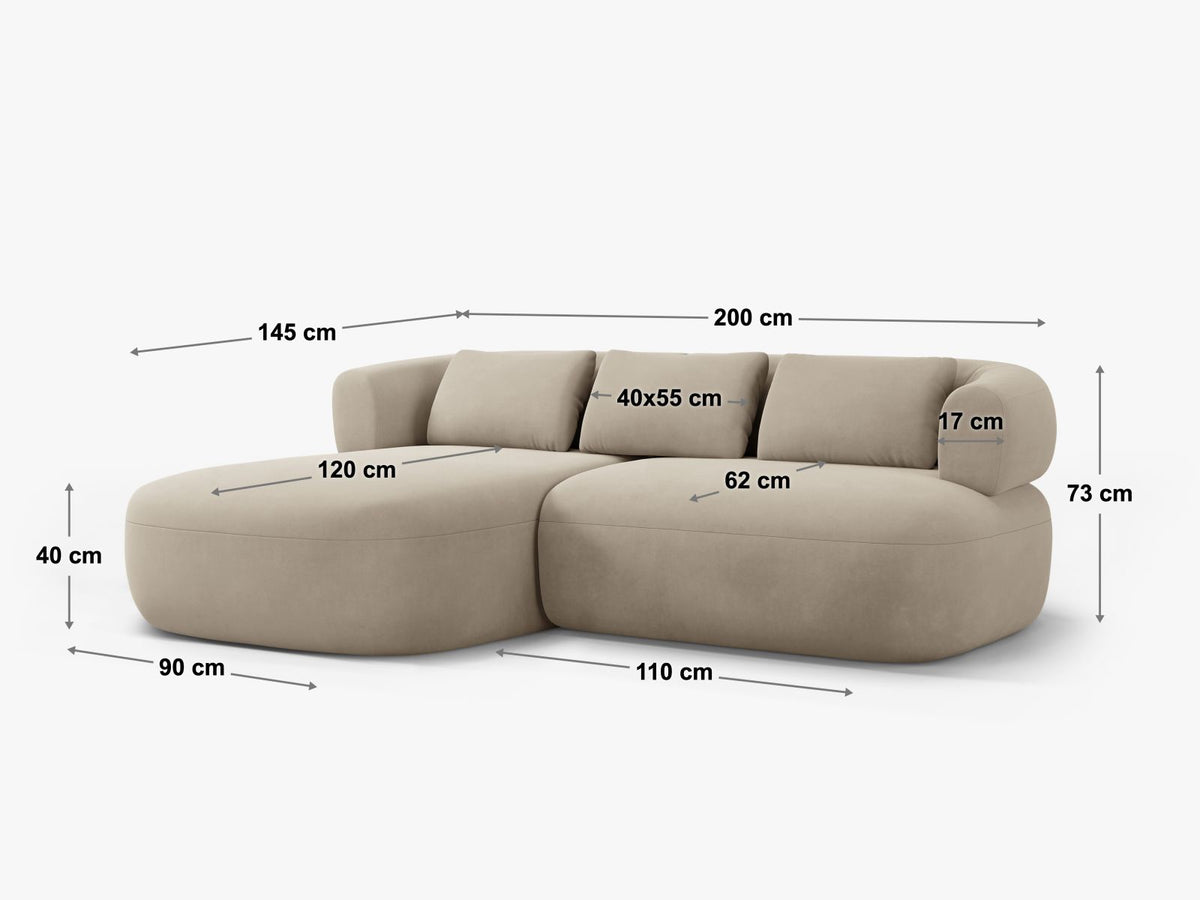 Divano Angolare Jenny, 5 Posti, 145x200x73