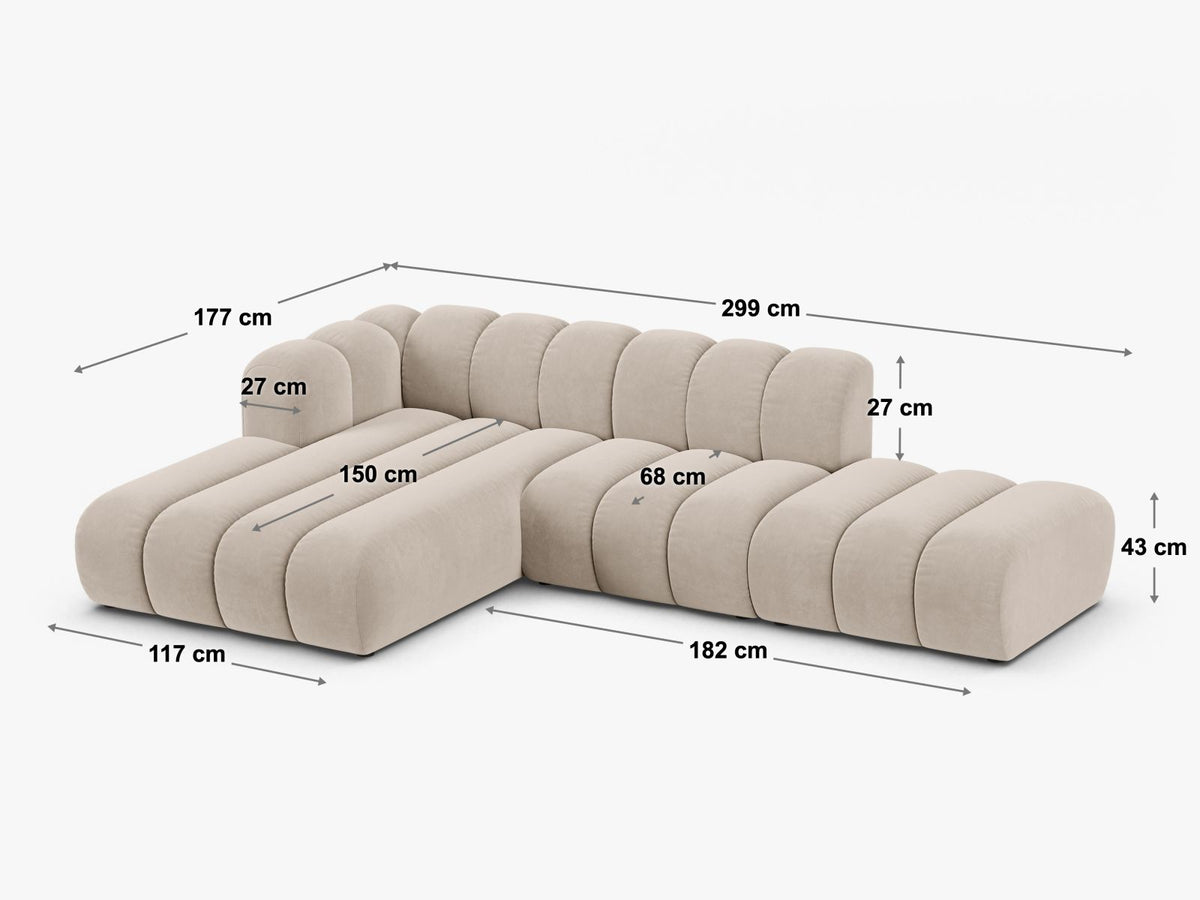 Divano Angolare Componibile Aperto Lupine, 5 Posti, 177x299x70