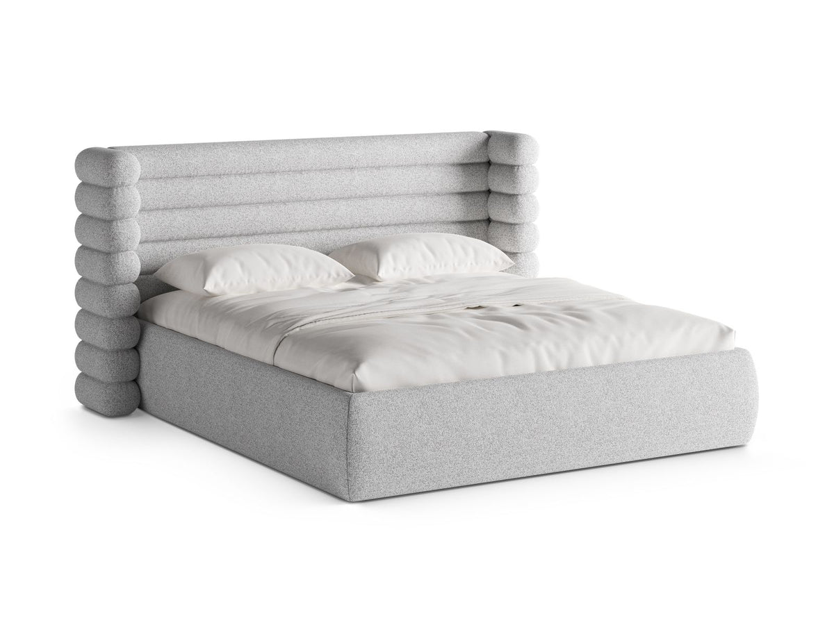 Letto con Contenitore e Testata, "Mount", 228x256x120 - Grigio Chiaro Melange