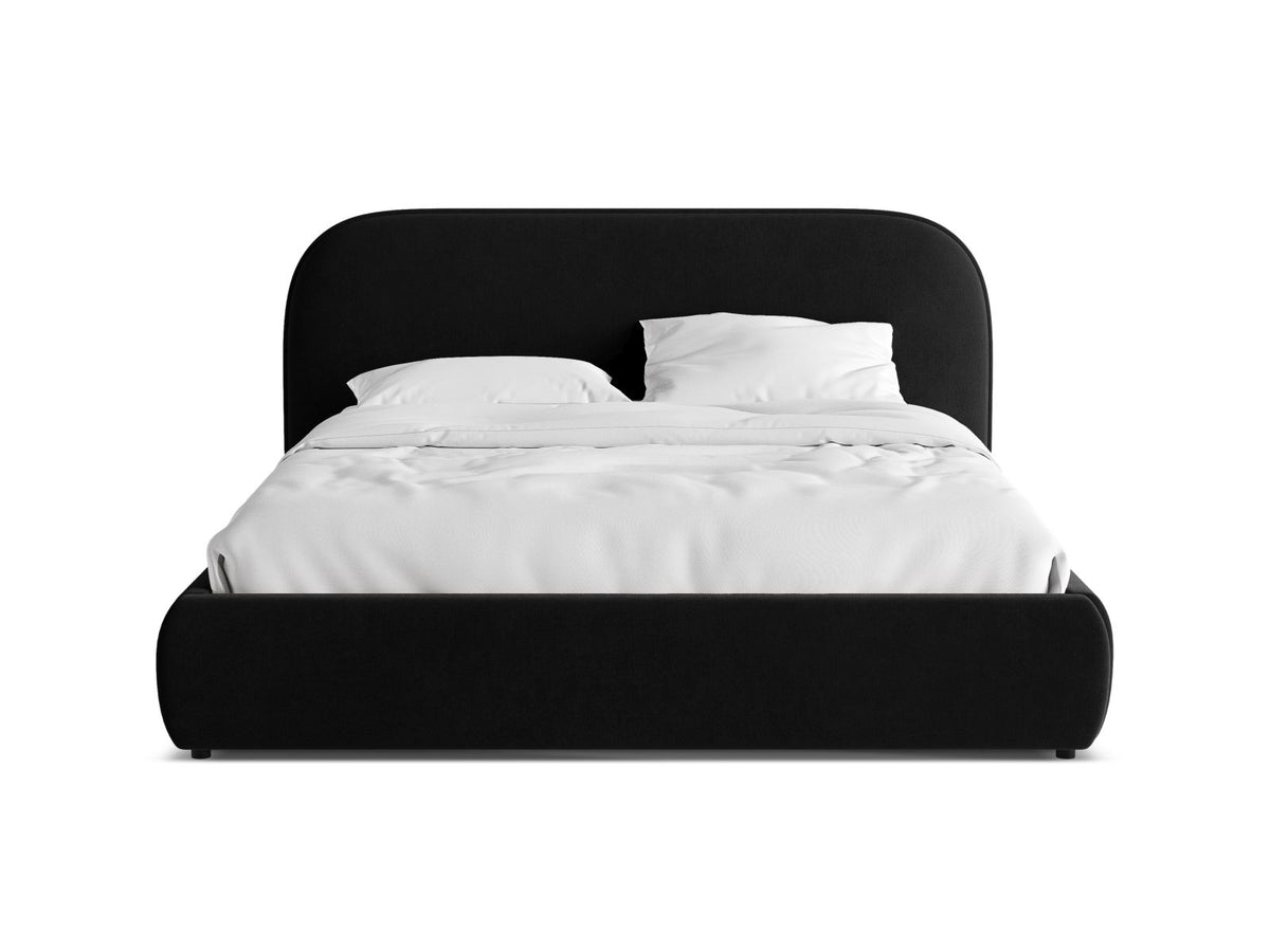 Letto con Contenitore e Testata in Velluto, "Murada", 226x233x100 - Nero