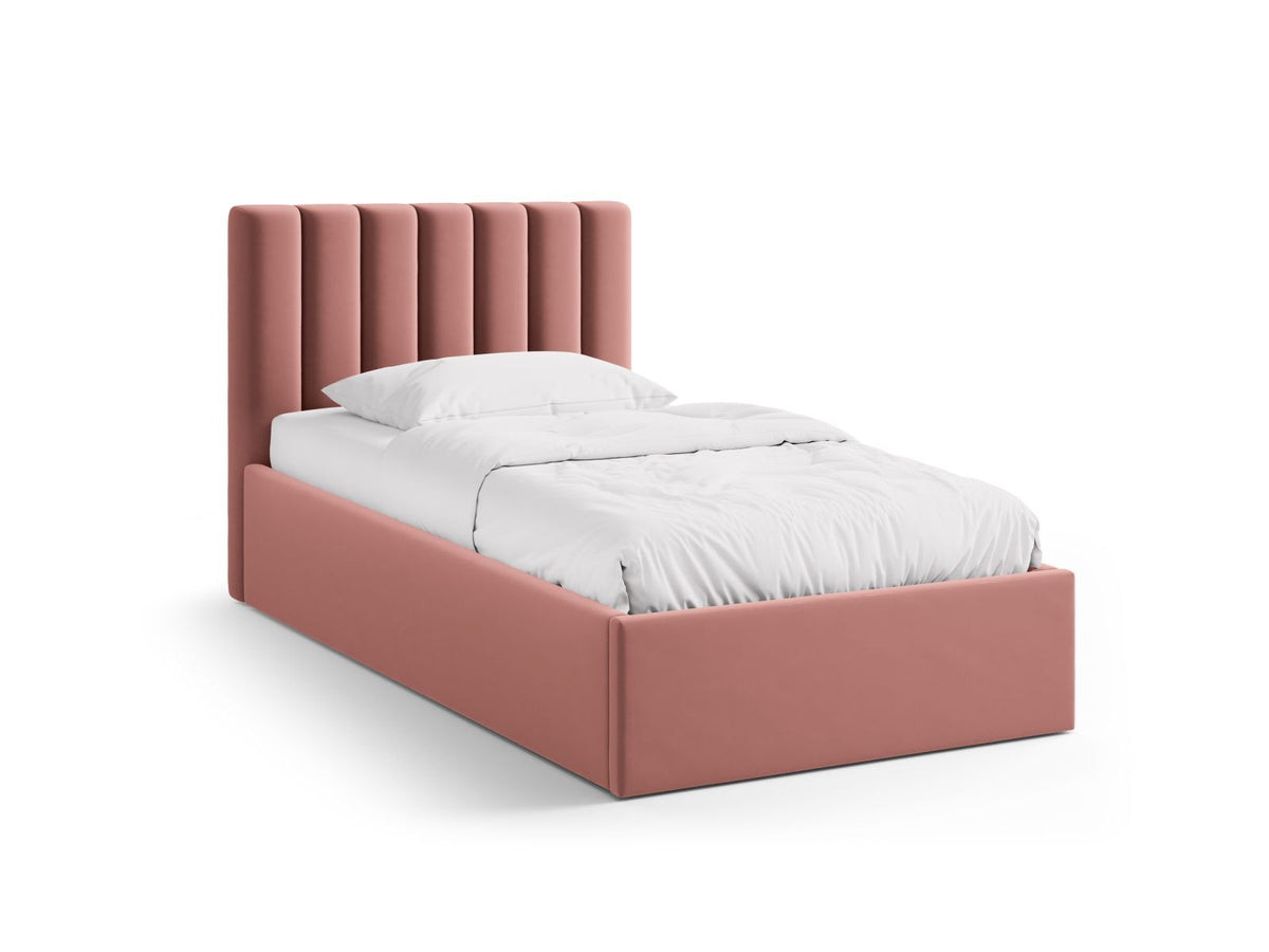 Letto con Contenitore e Testata in Velluto, "Allison", 220x100x95 - Rosa