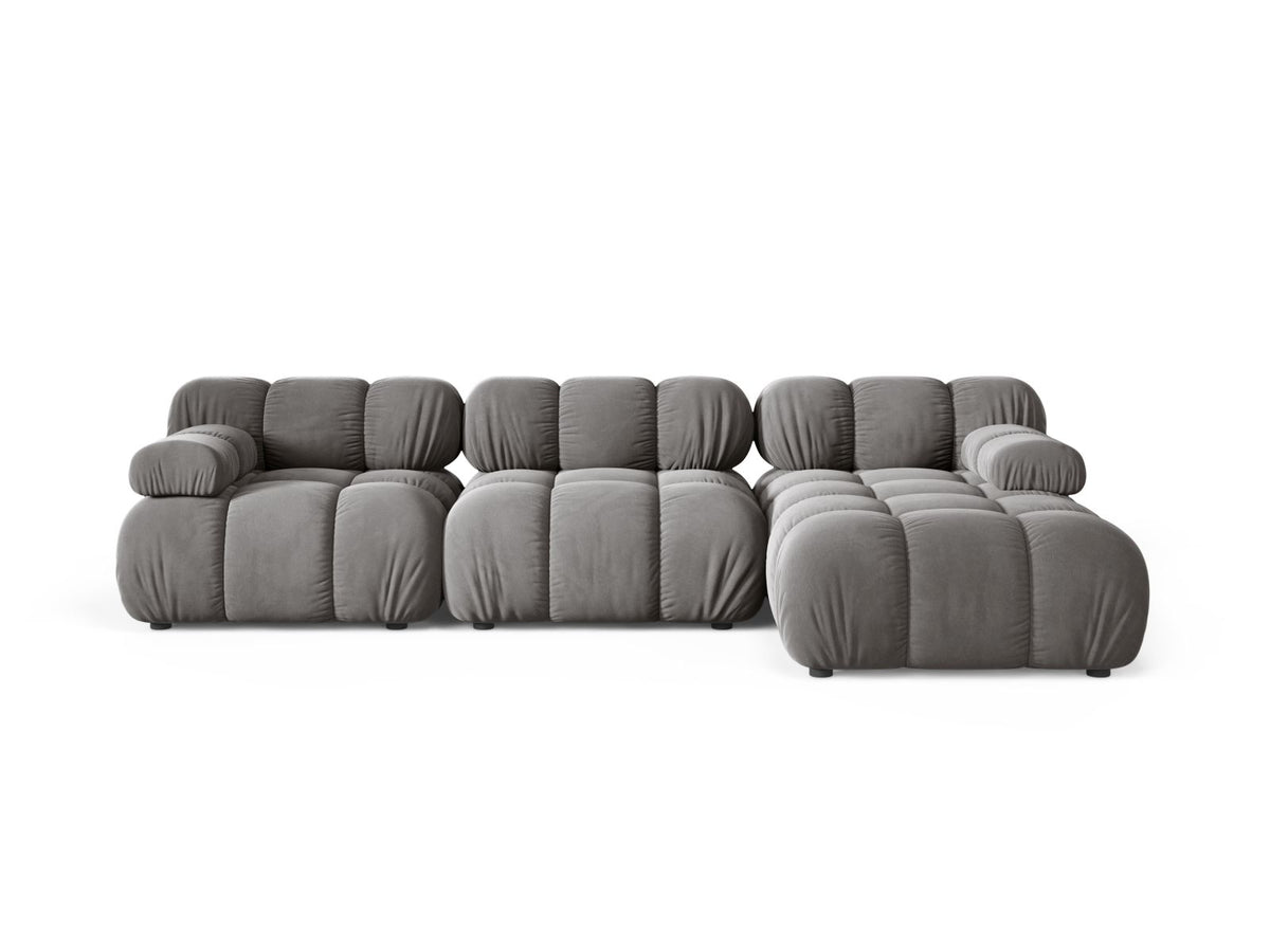 Divano Angolare Modulare Destro in Velluto, "Bellis", 4 Posti, 282x155x70 - Grigio Chiaro