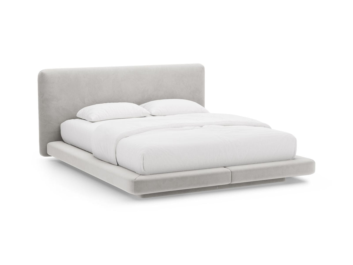 Letto con Testata in Velluto, "Linea", 225x204x98 - Grigio Chiaro
