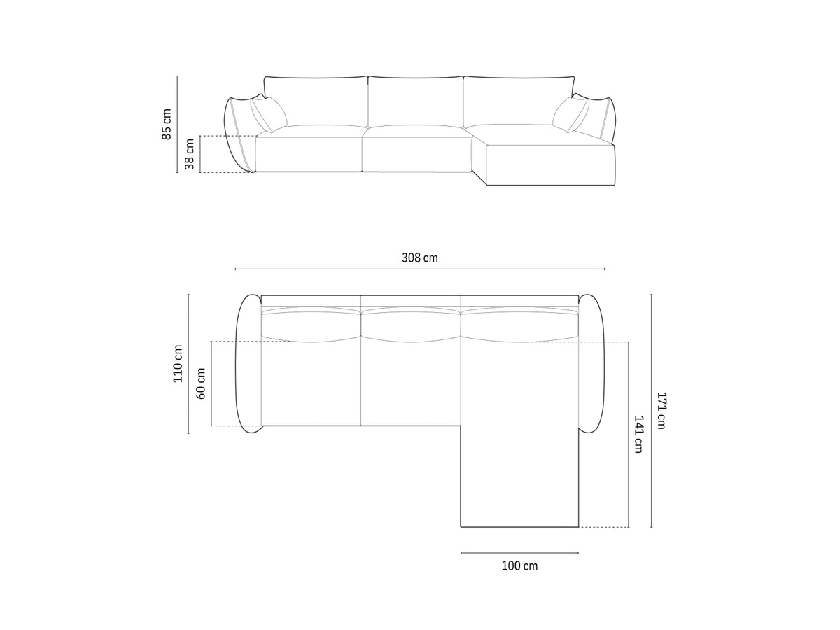 Divano Angolare Kaelle, 4 Posti, 171x308x85