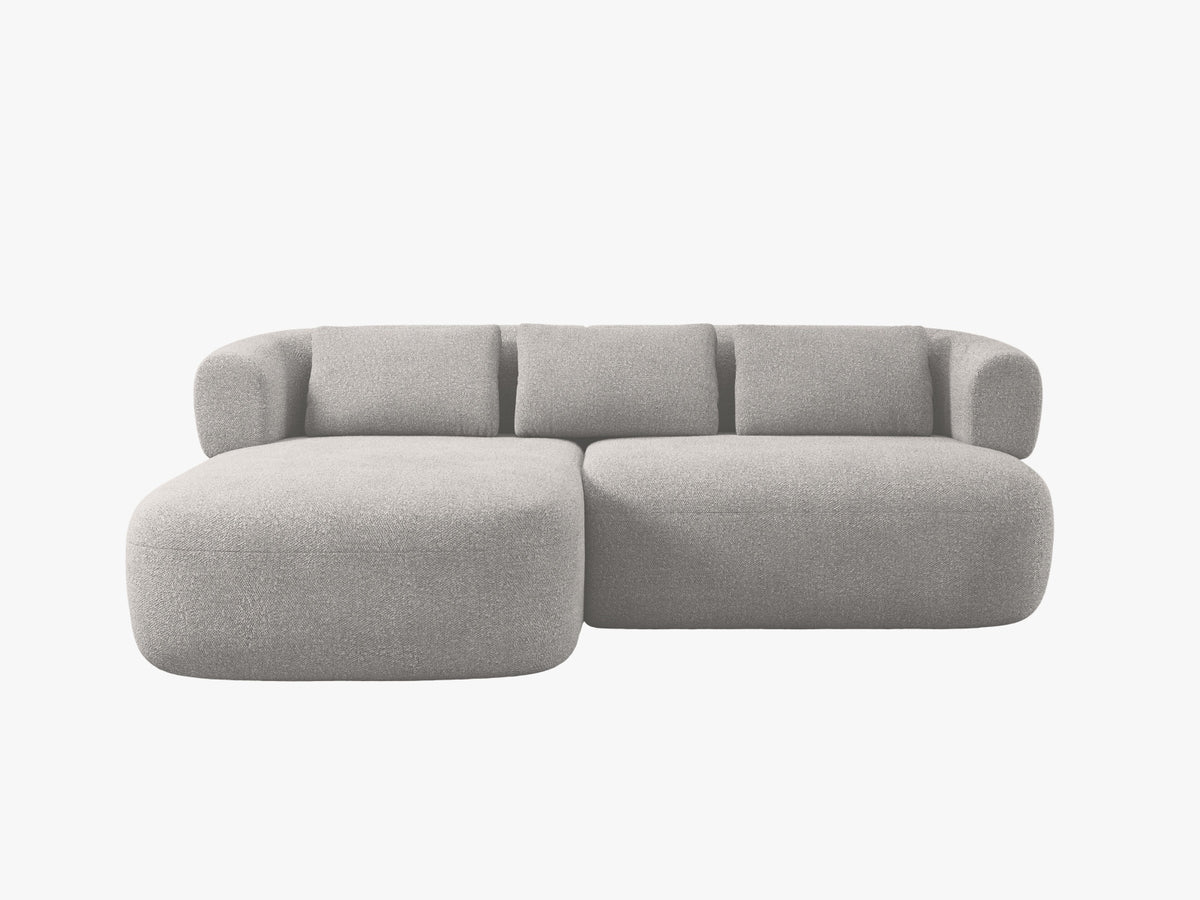 Divano Angolare Sinistro in Bouclé, "Jenny", 5 Posti, 200x145x73 - Grigio Chiaro