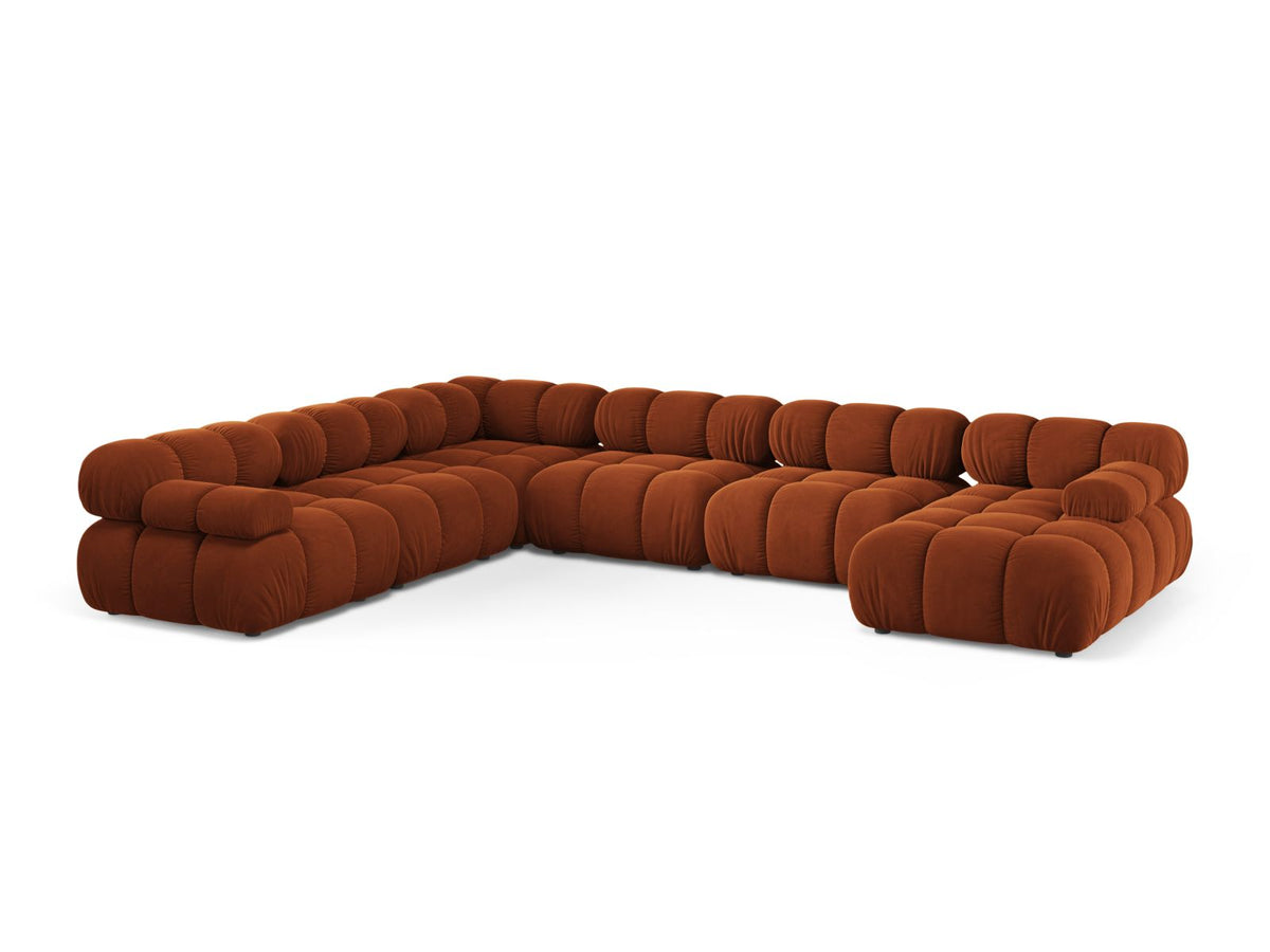 Divano Panoramico Modulare Angolare Sinistro in Velluto, "Bellis", 8 Posti, 282x376x70 - Terracotta