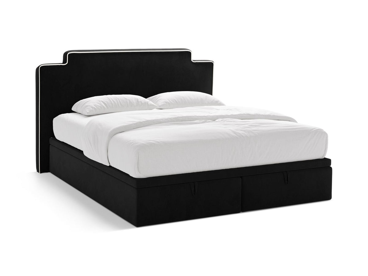 Letto Boxspring con Testata, Materasso e Topper Princess - Avorio, Nero 200x200