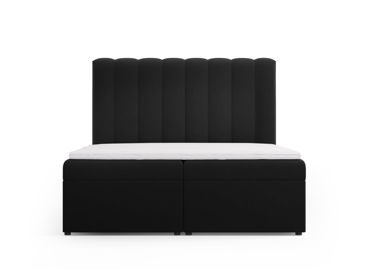 Letto Boxspring con Testata, Materasso e Topper Kelp - Nero 160x200