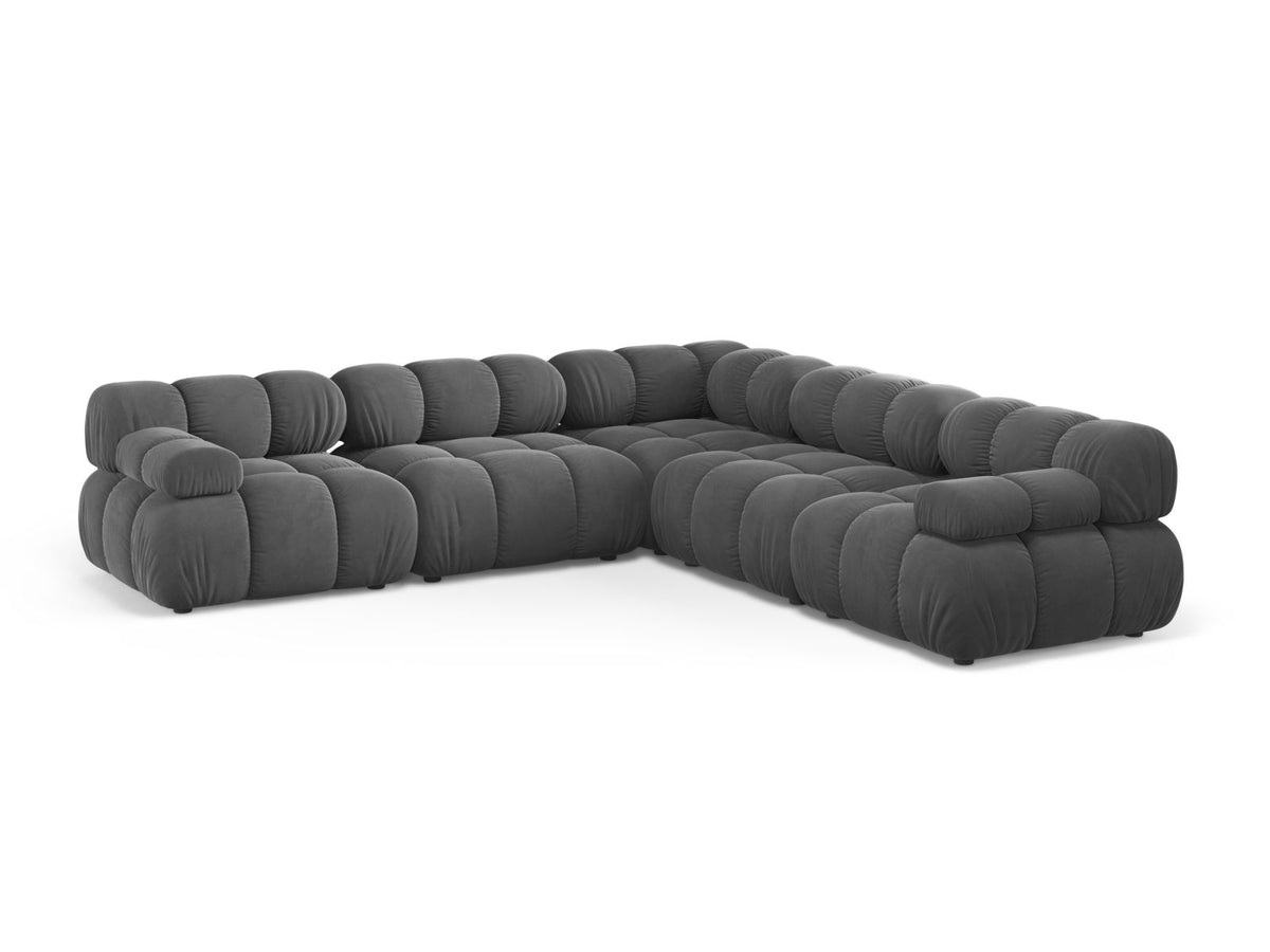 Divano Angolare Simmetrico in Velluto, "Bellis", 5 Posti, 282x282x70 - Grigio