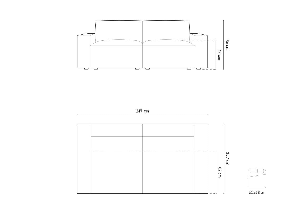 Divano letto e contenitore, "Jodie", 3 Posti, 247x107x86