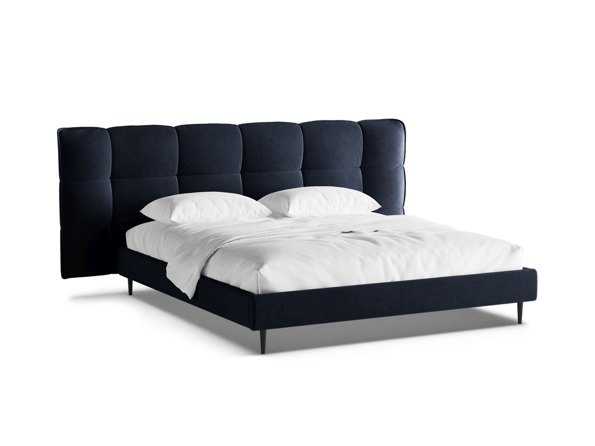 Letto con Contenitore e Testata in Velluto, "Eric", 220x270x114 - Blu Royal