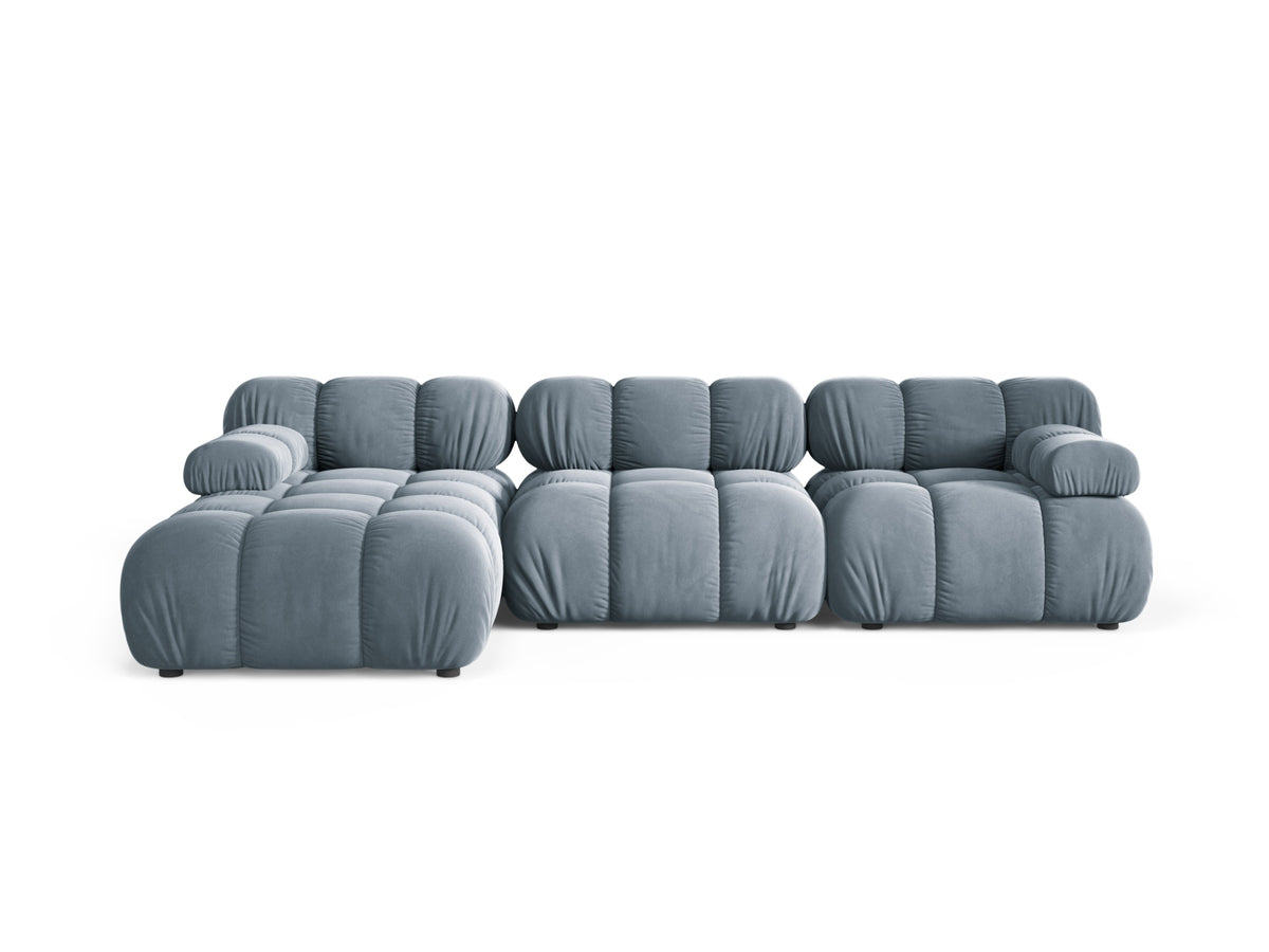 Divano Angolare Modulare Sinistro in Velluto, "Bellis", 4 Posti, 282x155x70 - Blu Chiaro