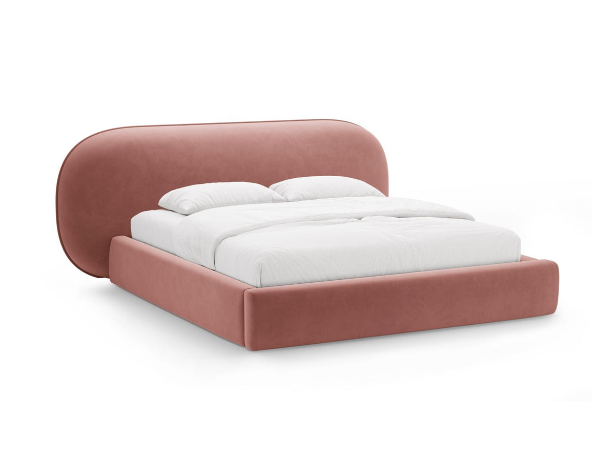 Letto con Contenitore e Testata in Velluto, "Ovalo", 234x290x96 - Rosa